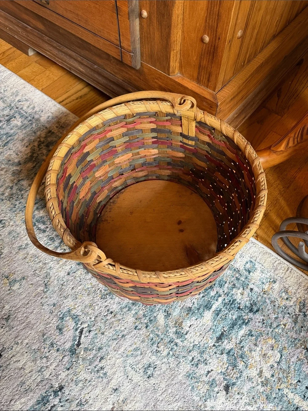 Vtg Handwoven Multicolor Storage Basket - Rustic Home Accent